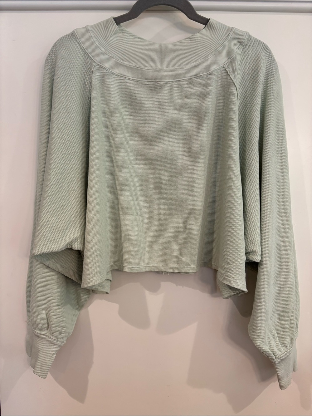 Free People We The Free Thermal Cropped Waffle-Knit Sweatshirt Sage Size XL